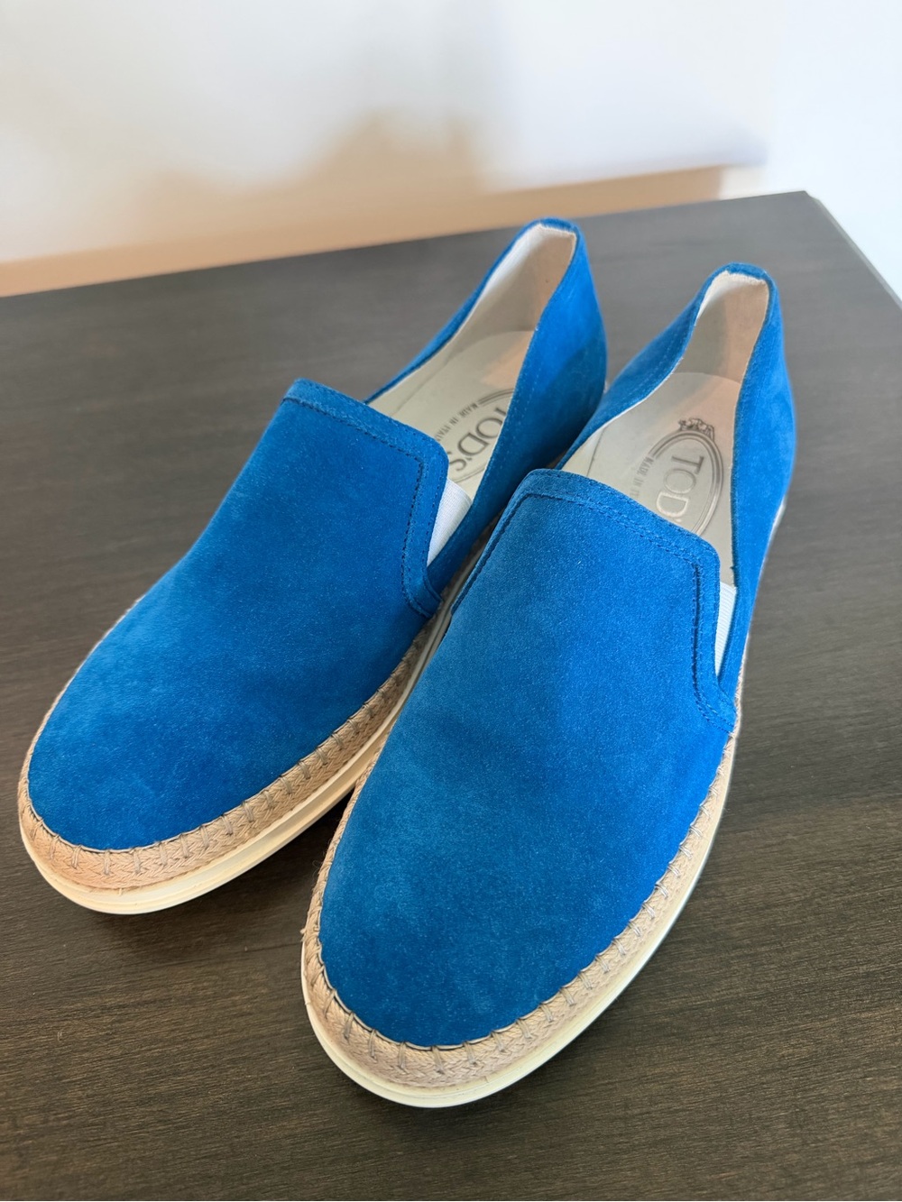 Tod's Royal Blue Suede Espadrille Slip-On Loafers